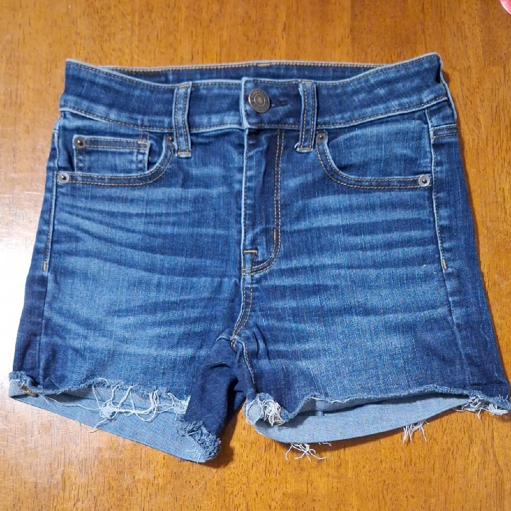 American Eagle Hi-Rise Shortie Stretch Denim Jean Shorts. Size 0